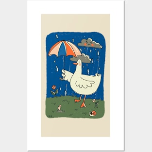 Umbrella Duck in the Rain Posters and Art